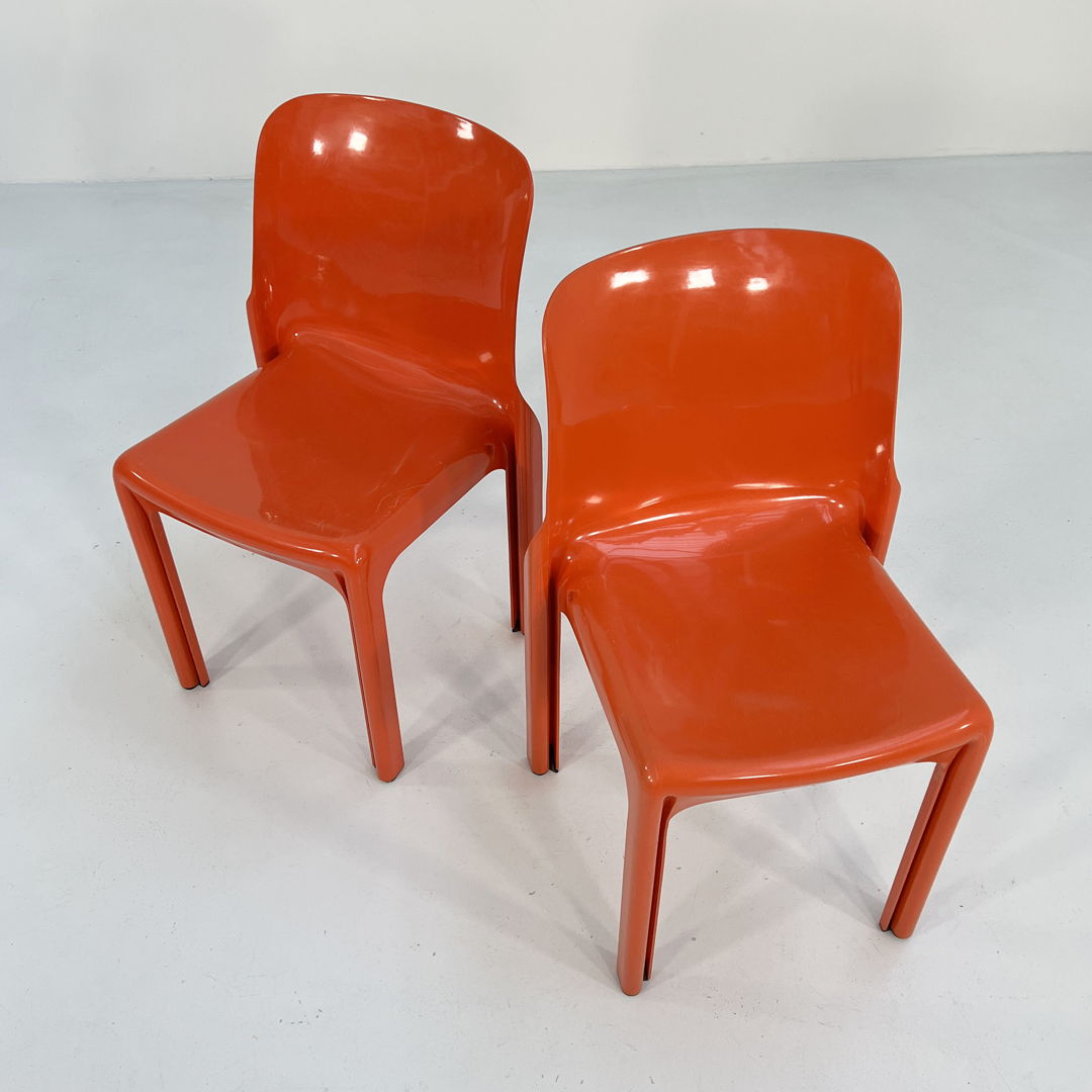 Orange Selene Chair by Vico Magistretti for Artemide, 1970s