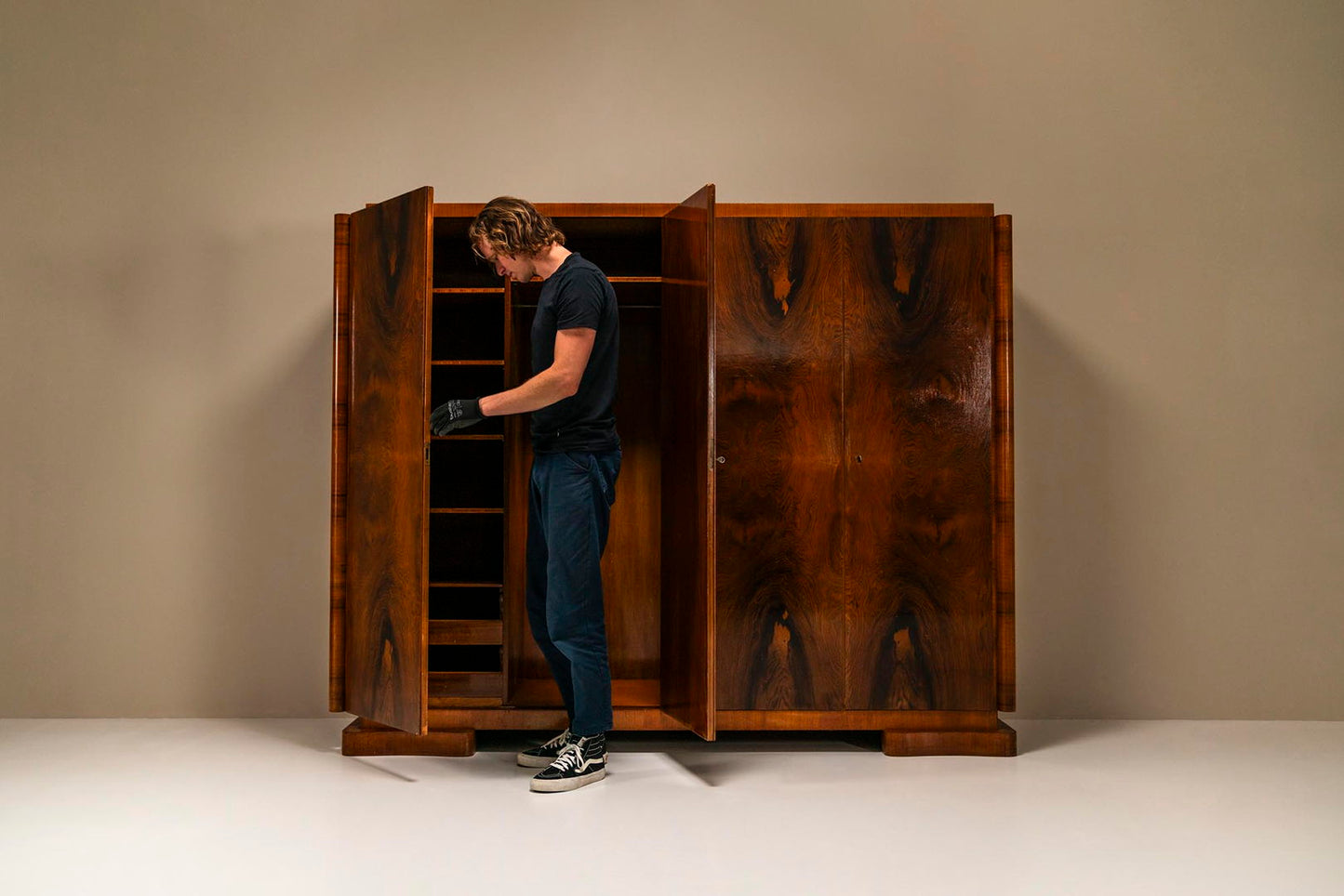 Art Deco Wardrobe In Pallisander Wood By 't Woonhuys, Netherlands 1930s