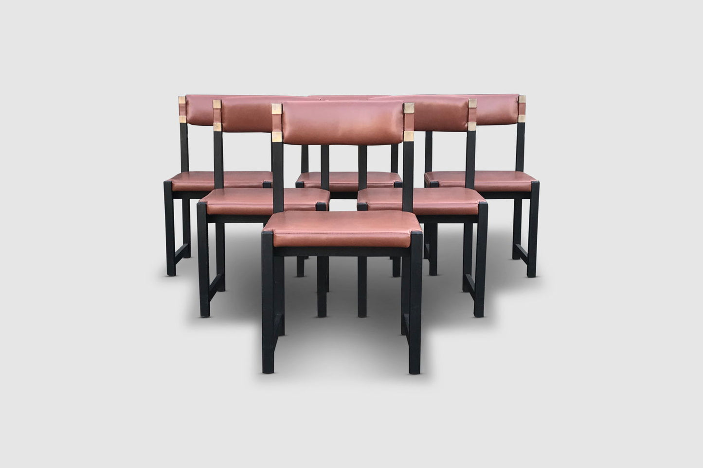 Brutalist stained oak dining chair by Emiel Veranneman for De Coene Belgium 1970s, set of 6