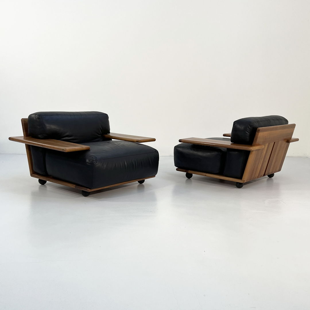 Pianura Armchair in Black Leather by Mario Bellini for Cassina, 1970s