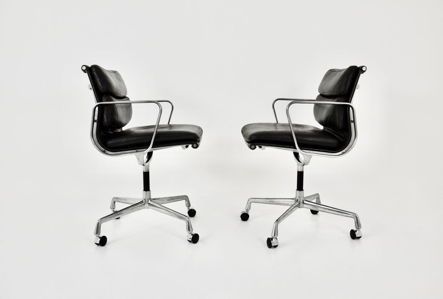 Set of 2 Black Leather Soft Pad Chairs by Charles & Ray Eames for ICF, 1970s