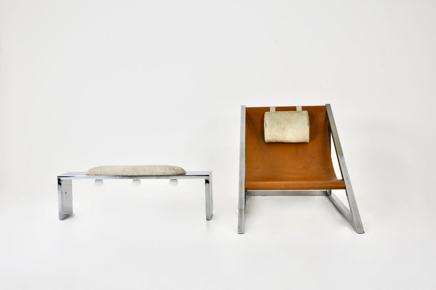 "Mies" Lounge Chair with Ottoman by Archizoom Associati, 1960s