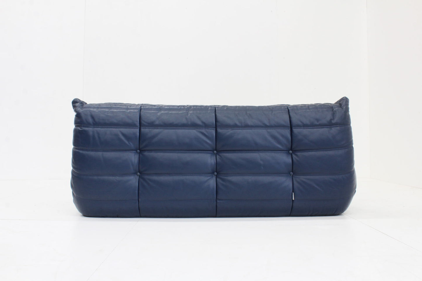 Original Vintage Togo ligne Roset 3 seater sofa in blue leather by Michel Ducaro