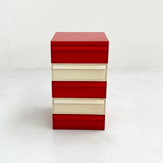 Red & White Chest with 5 Drawers Model 4601 by Simon Fussell for Kartell, 1970s