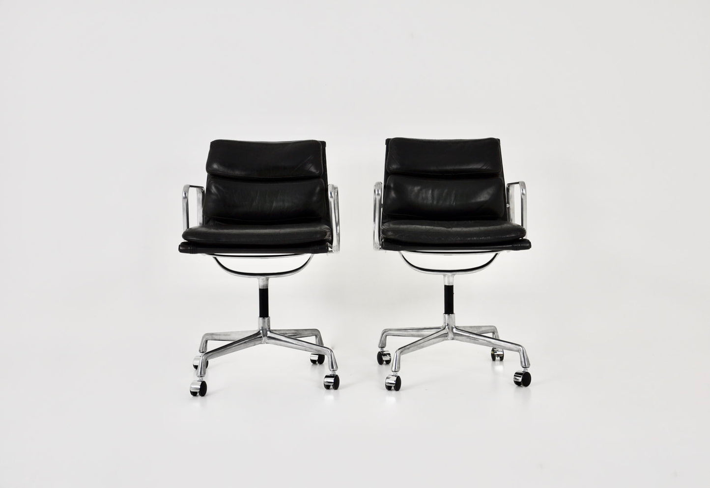 Set of 2 Black Leather Soft Pad Chairs by Charles & Ray Eames for ICF, 1970s