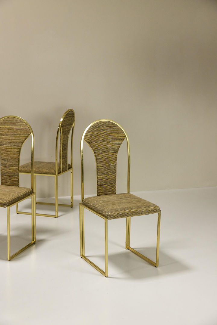 Six Hollywood Regency Dining Chairs Manufactured By Belgo Chrom, Belgium 1970's