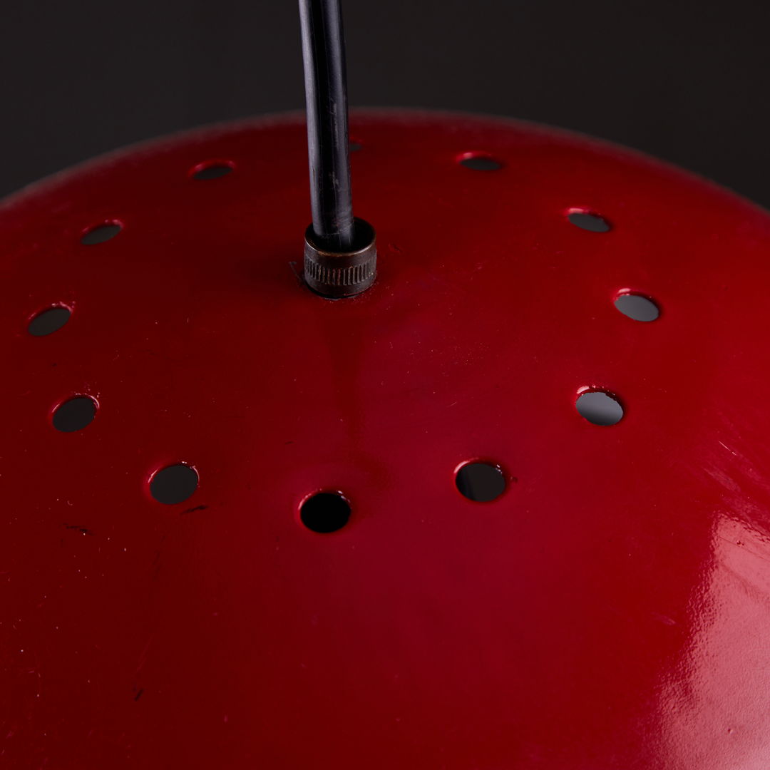 Italian, Hemispherical Red Aluminum Pendant, 1970s