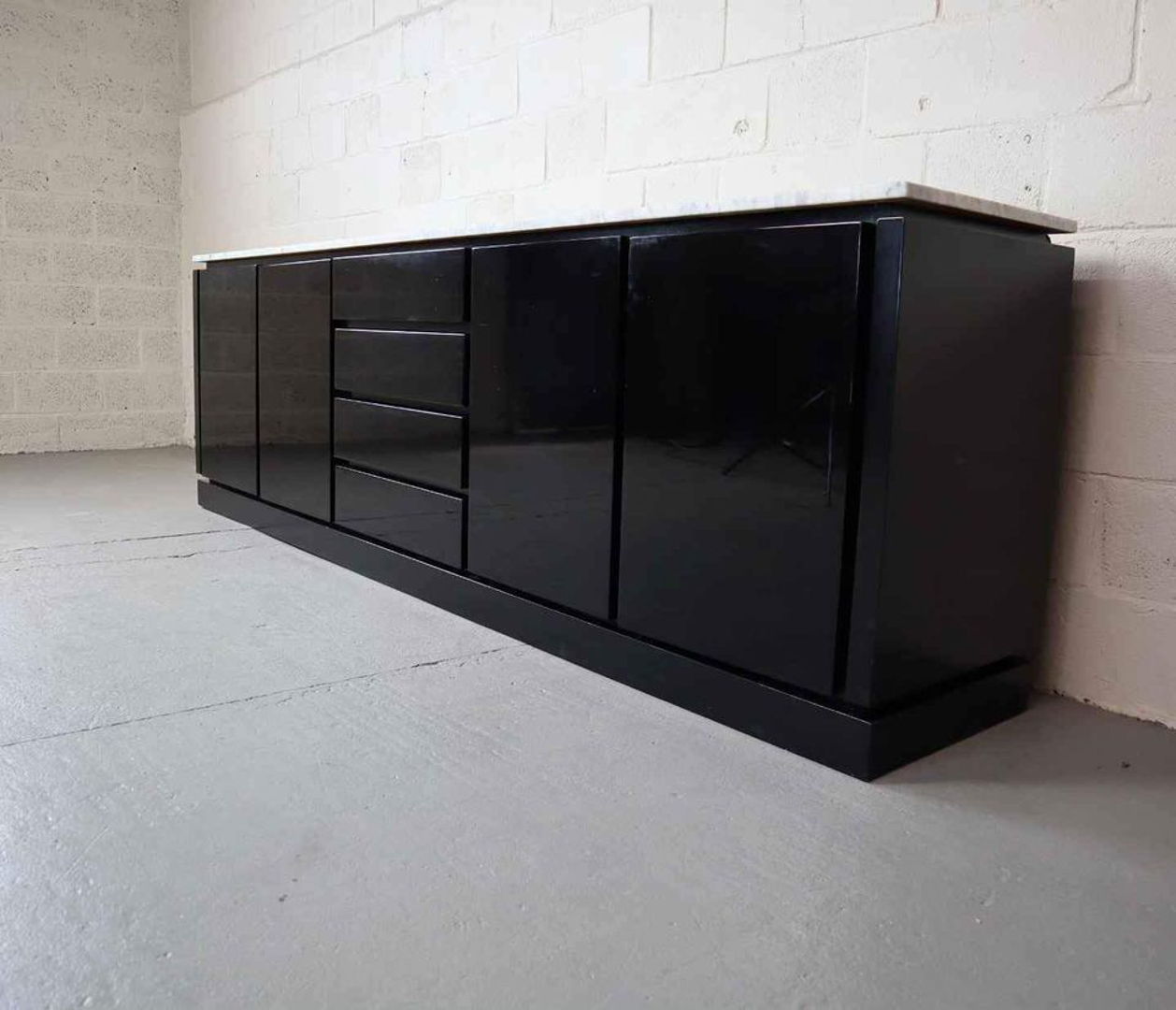 Italian Black lacquered sideboard with Carrara marble top, 1970's