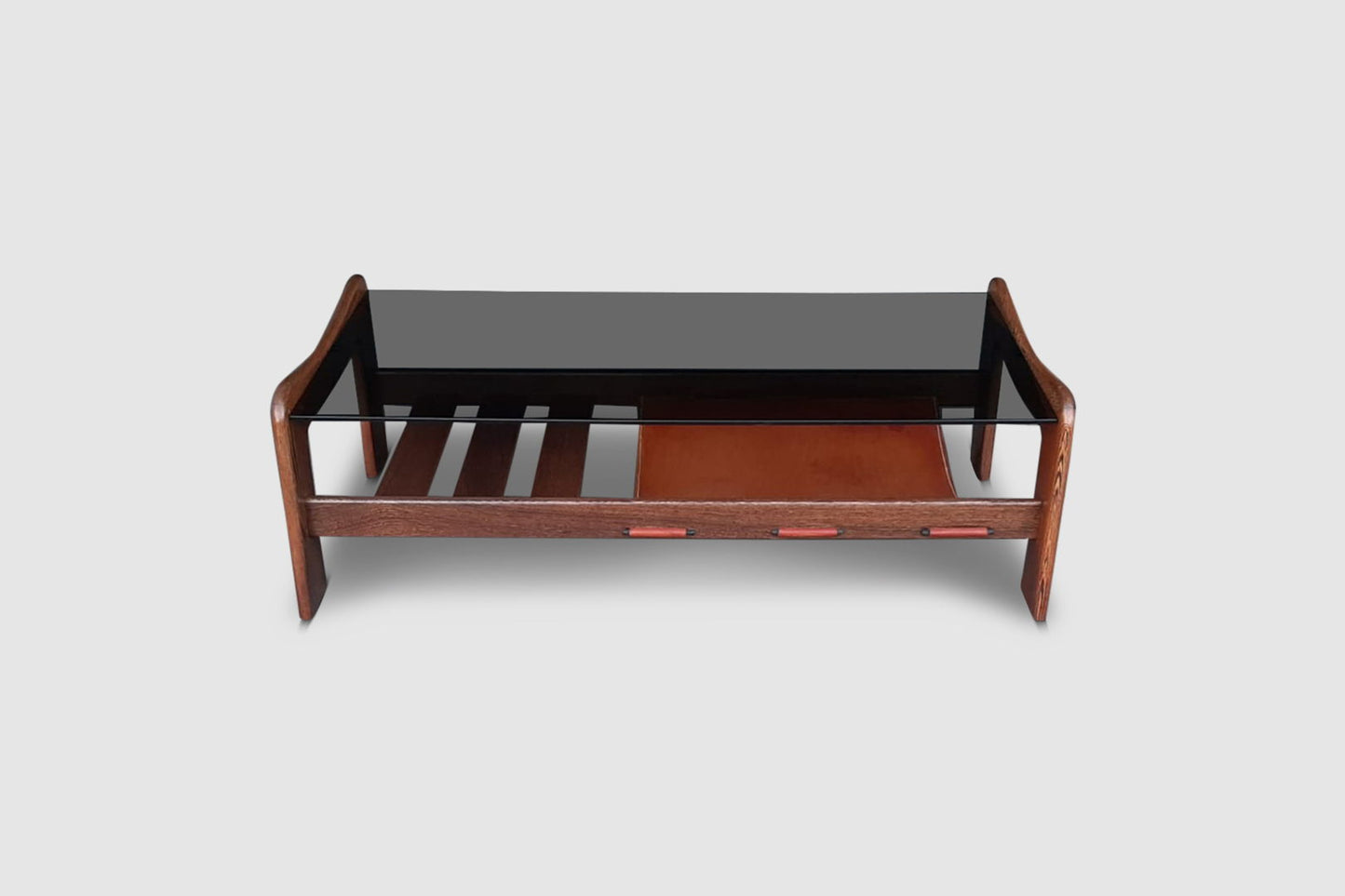 Wengé, leather and glass coffee table in the manner of Percival Lafer 1970s