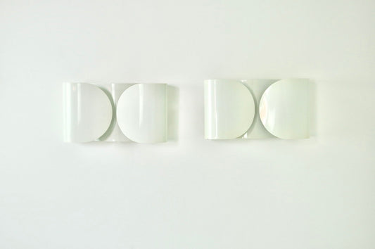 Set of 2 White Foglio Sconces by Tobia & Afra Scarpa for Flos, 1960s, set of 2