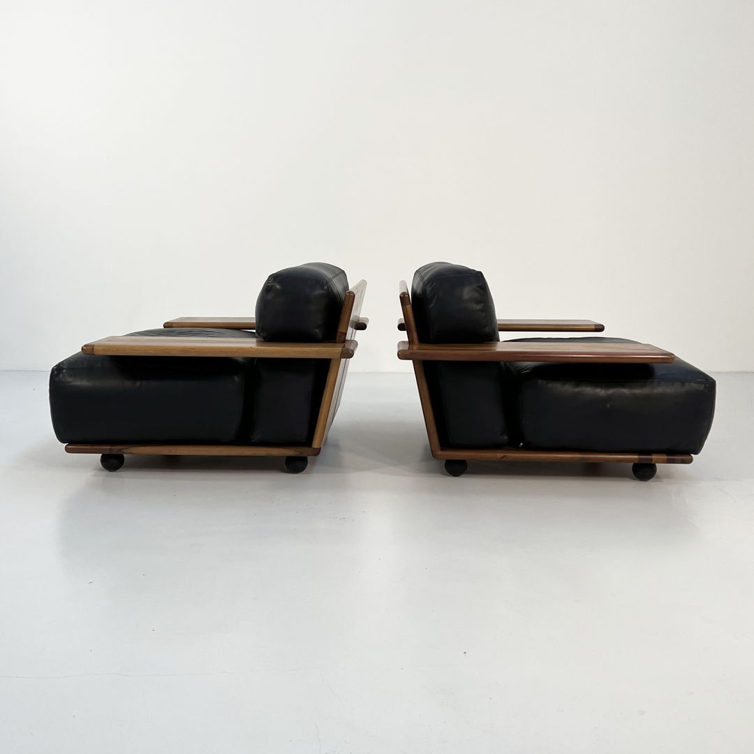 Pianura Armchair in Black Leather by Mario Bellini for Cassina, 1970s