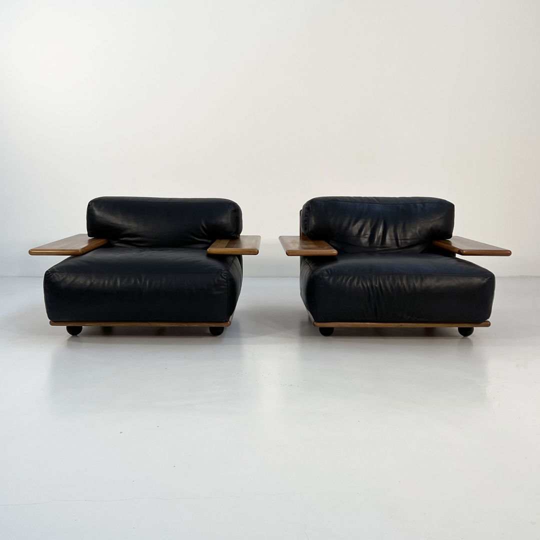 Pianura Armchair in Black Leather by Mario Bellini for Cassina, 1970s