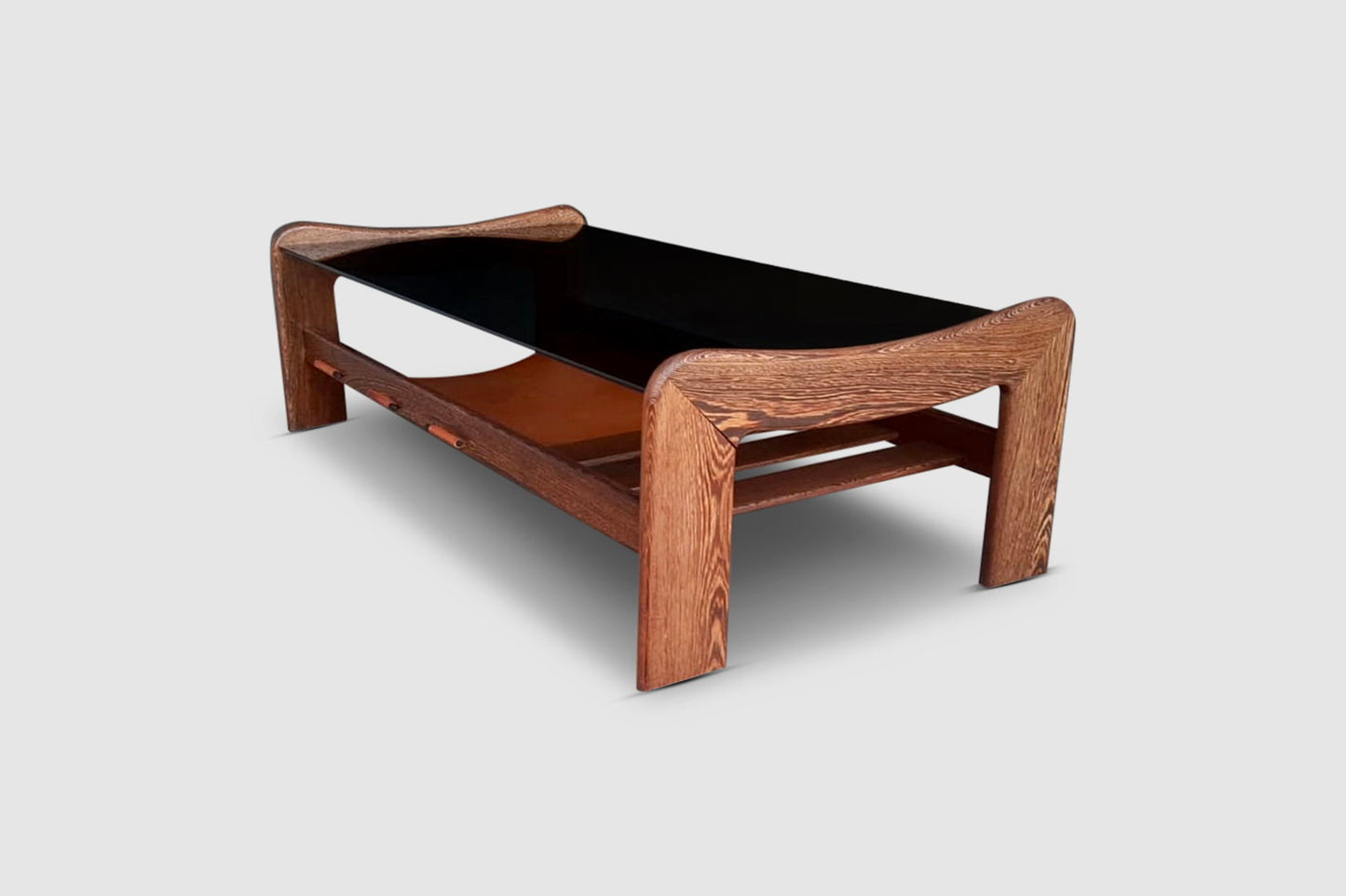 Wengé, leather and glass coffee table in the manner of Percival Lafer 1970s