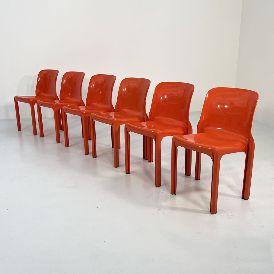 Orange Selene Chair by Vico Magistretti for Artemide, 1970s