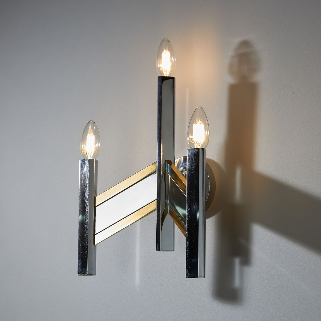 Gaetano Sciolari Chrome and Gold-plated Wall Lamp, 1970s