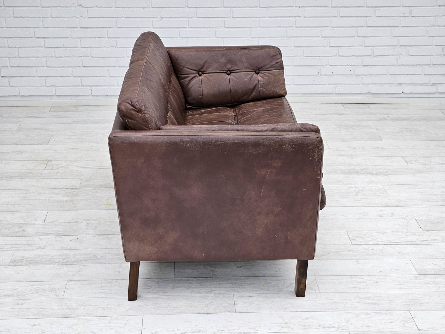 1970s, Danish 2-seater classic sofa, original brown leather.