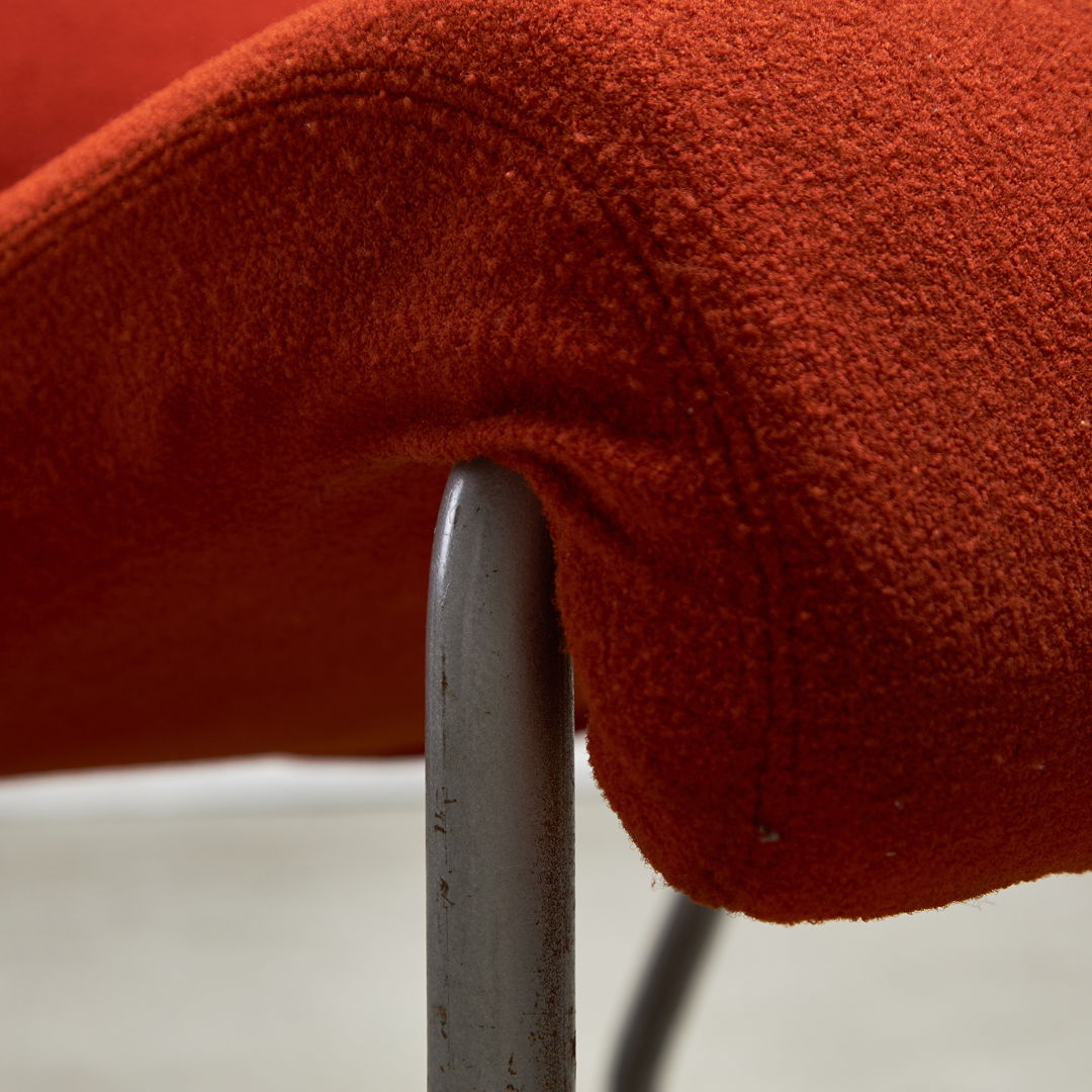 Low Chair on a Tubular Metal Frame with Orange Upholstery, 1970s