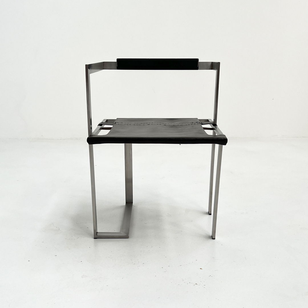 Chromed Steel and Black Leather Armchair, 1980s