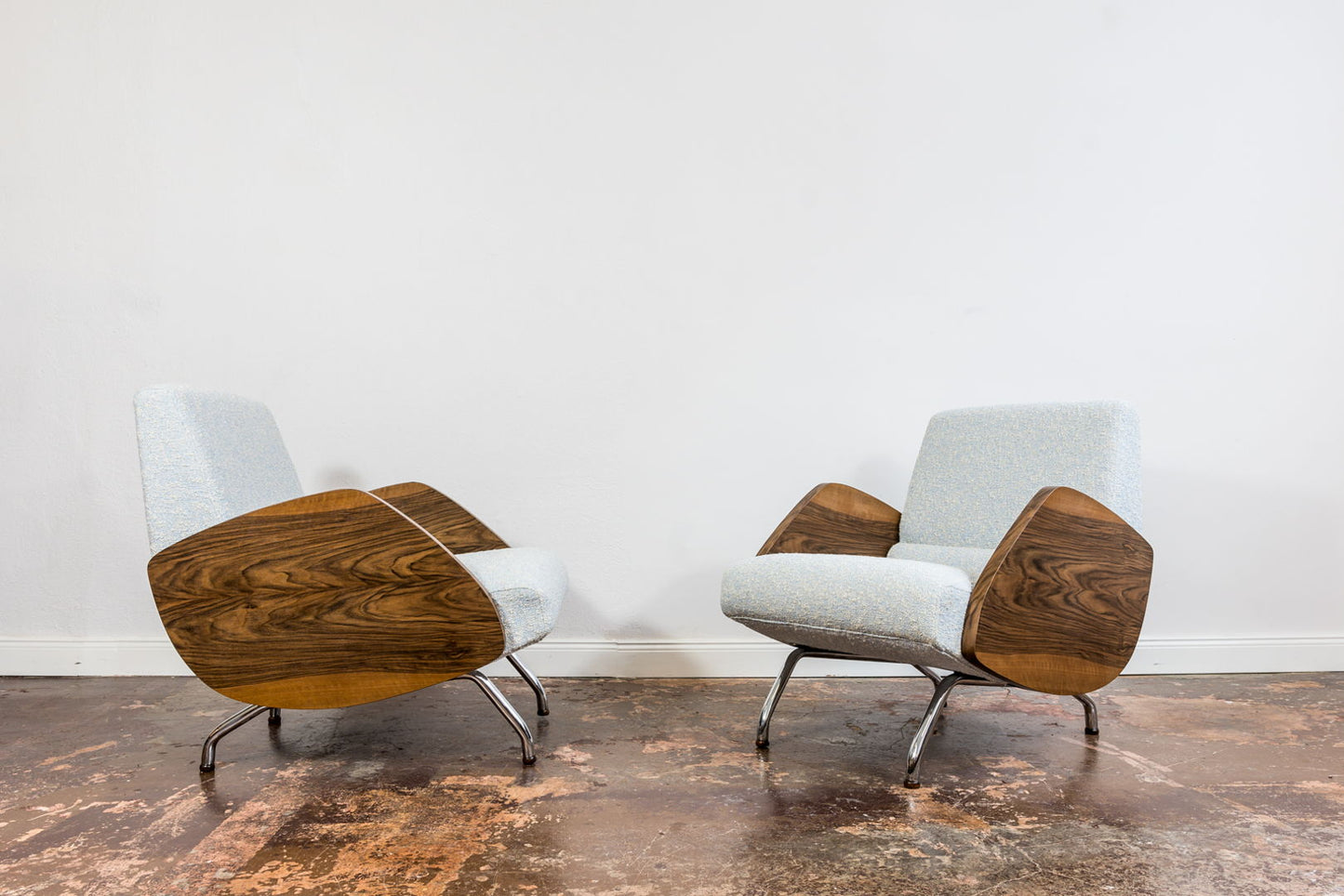 Pair of Restored Lounge Chairs in KVADRAT by Janusz Różański 1950's