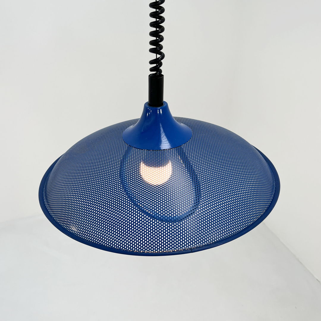 Blue Adjustable Pendant Light in Perforated Metal, 1980s