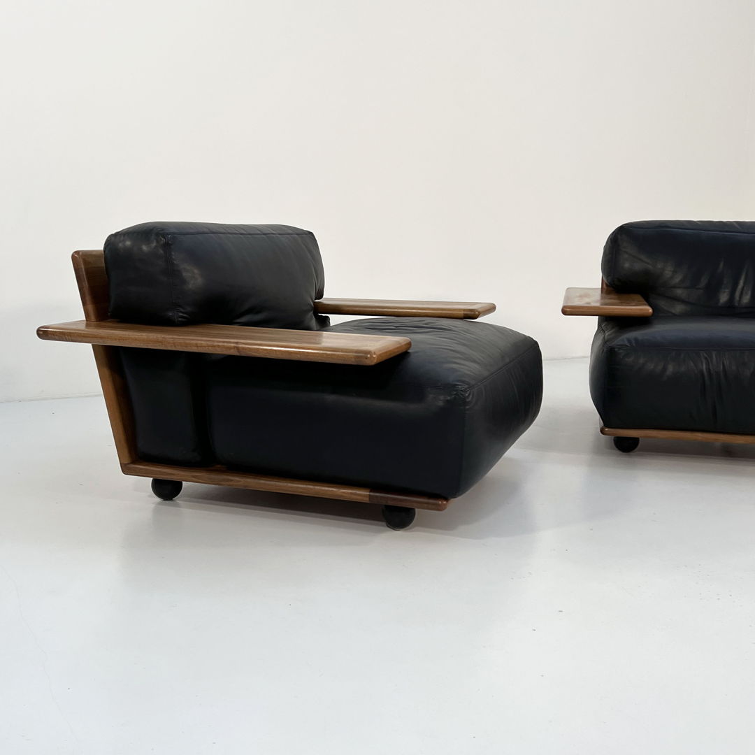 Pianura Armchair in Black Leather by Mario Bellini for Cassina, 1970s