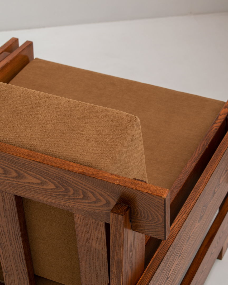 Pair of Sculptural French Lounge Chairs in Red Elm, 1970s