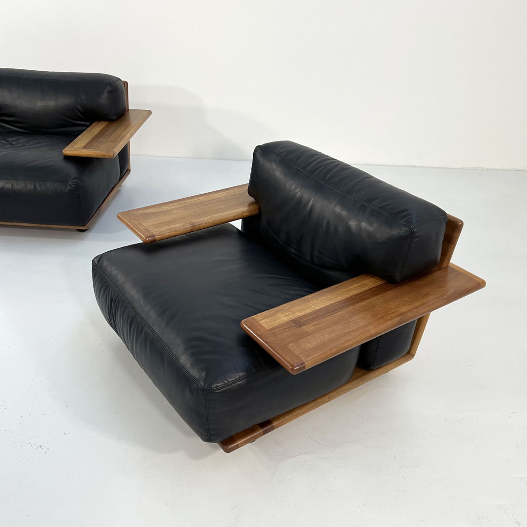 Pianura Armchair in Black Leather by Mario Bellini for Cassina, 1970s