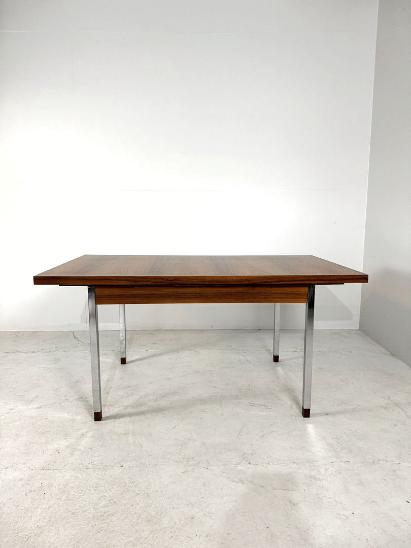 Extendable Vintage teak diningtable with Chrome legs by Alfred Hendrickx Belform