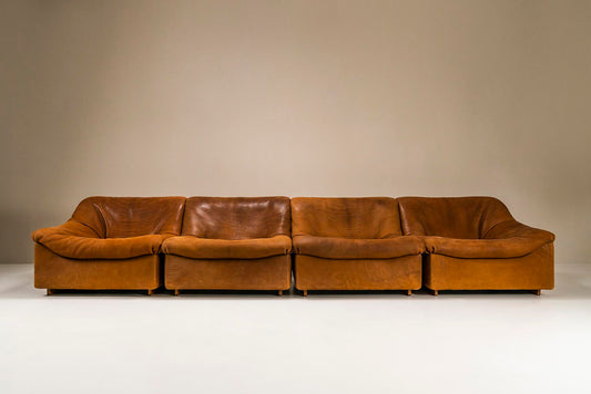 De Sede DS46 Sectional Sofa In Cognac Buffalo Neck Leather, Switzerland 1970s