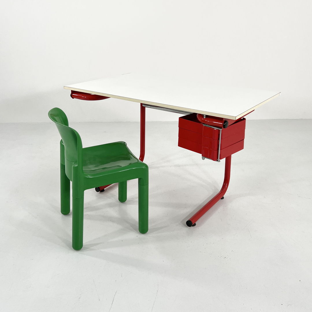 Red Drafting Table/Desk by Joe Colombo for Bieffeplast, 1970s