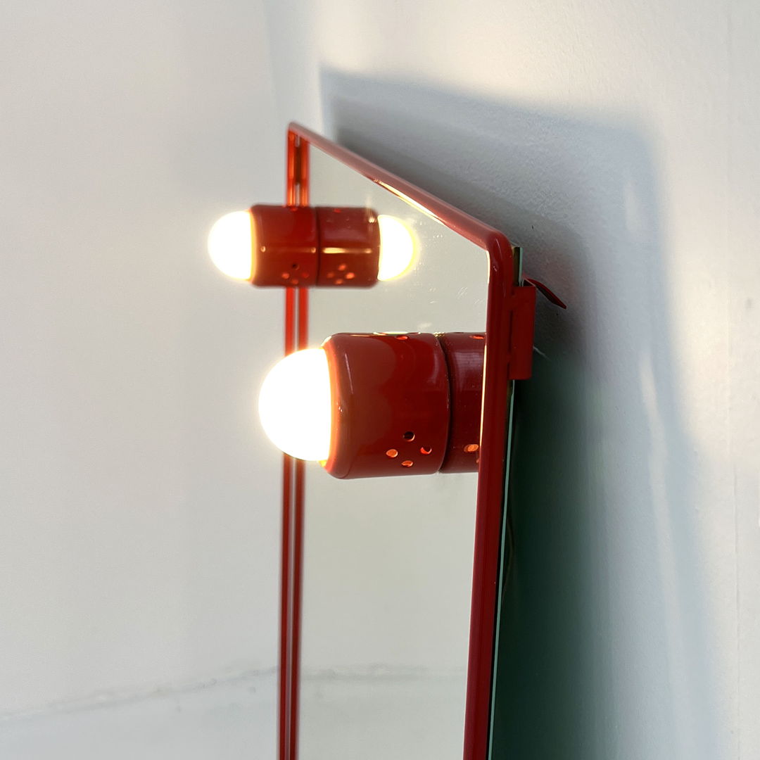 Red Mirror with Lights in Metal, 1970s