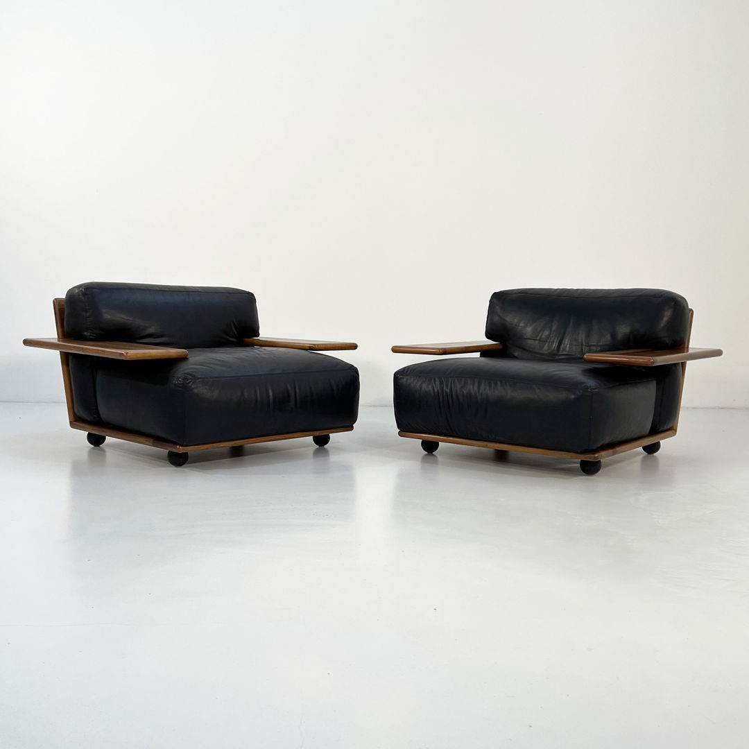 Pianura Armchair in Black Leather by Mario Bellini for Cassina, 1970s