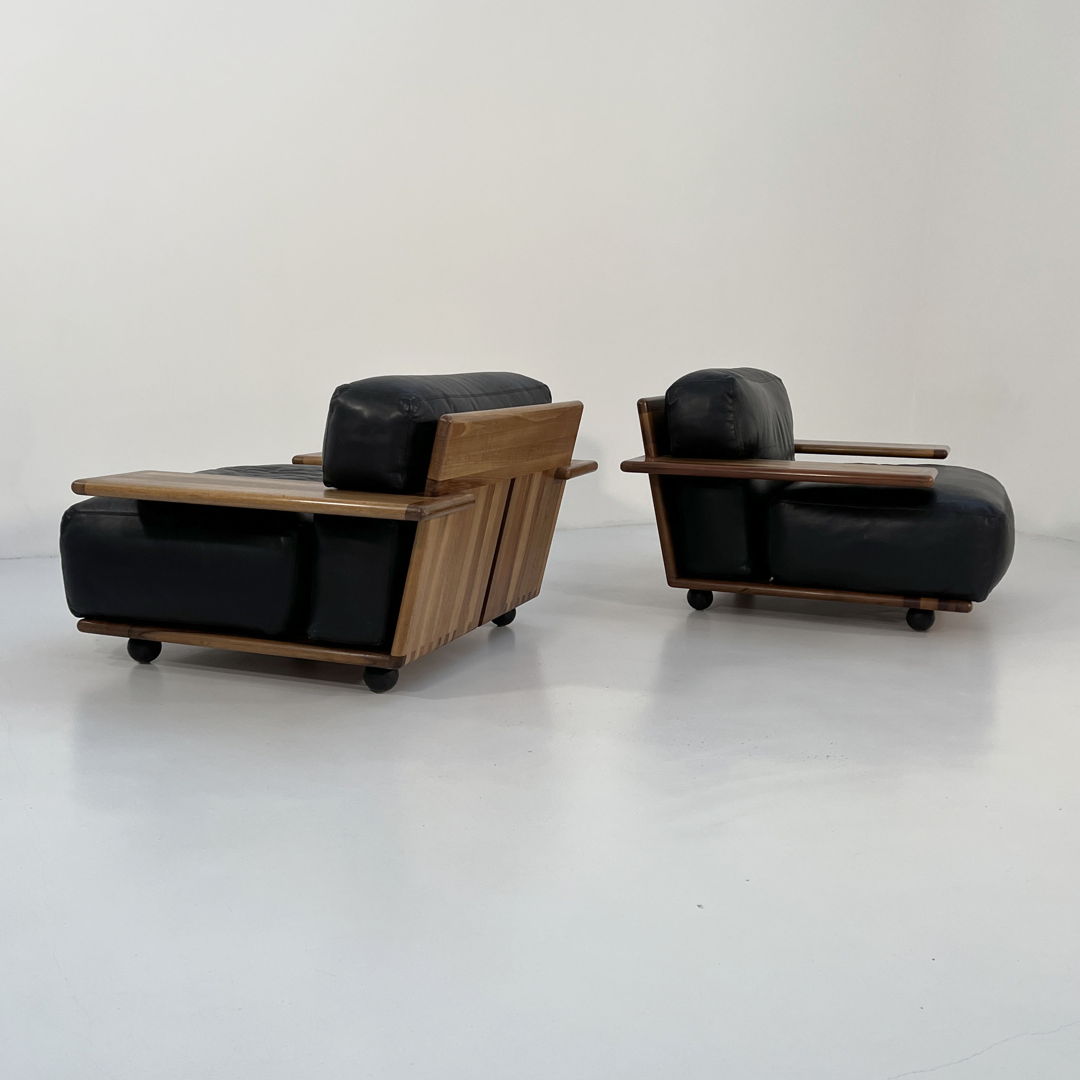 Pianura Armchair in Black Leather by Mario Bellini for Cassina, 1970s