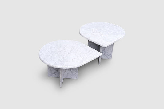White carrara marble teardrop side table Germany 1970s, set of 2