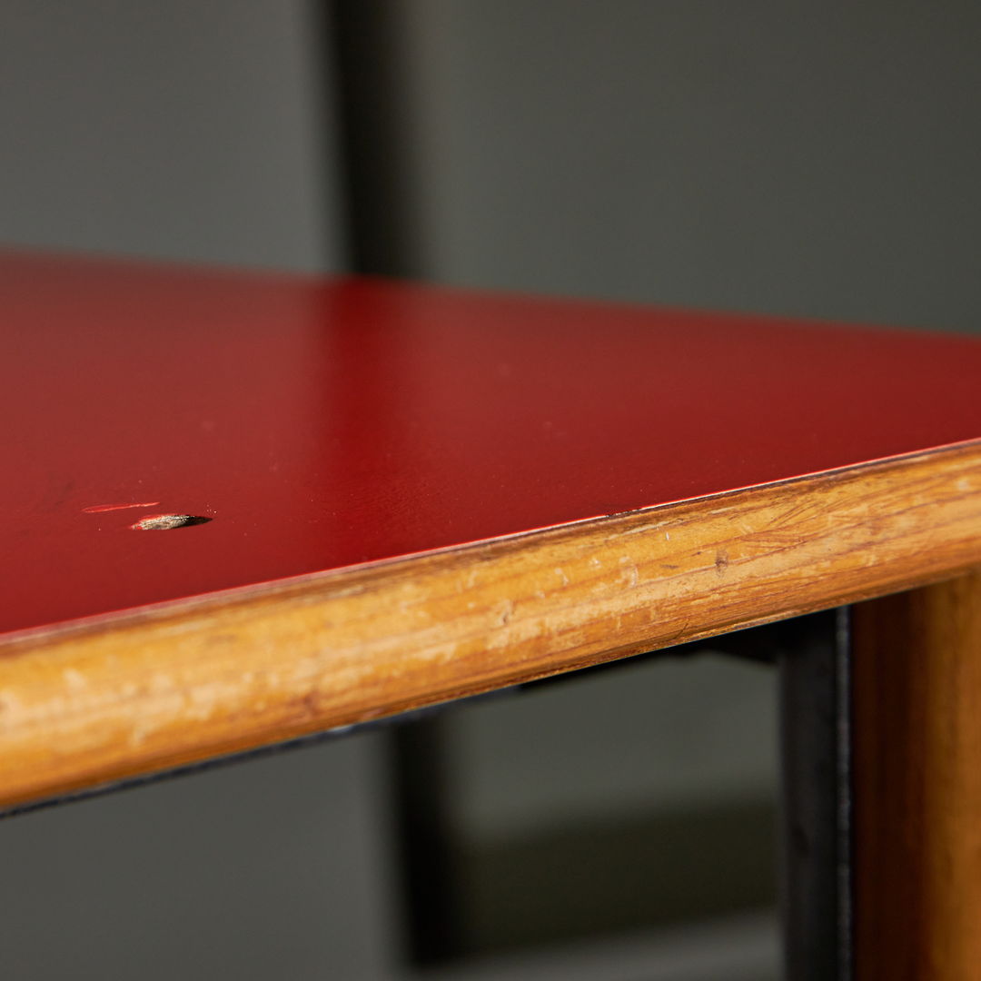 Large Wooden Table with Matte Colour Top and Metal Elements