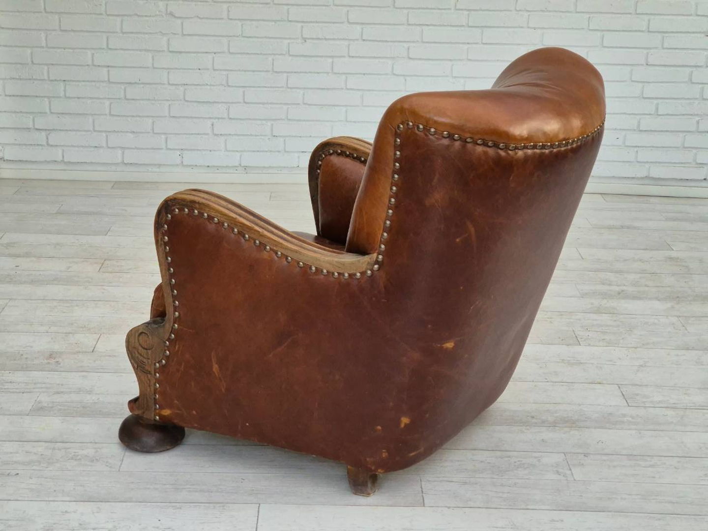 1950-60s, Danish relax chair, original condition, leather, oak wood.