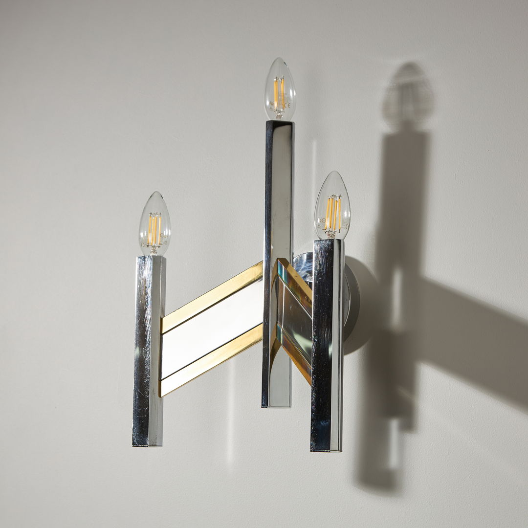 Gaetano Sciolari Chrome and Gold-plated Wall Lamp, 1970s