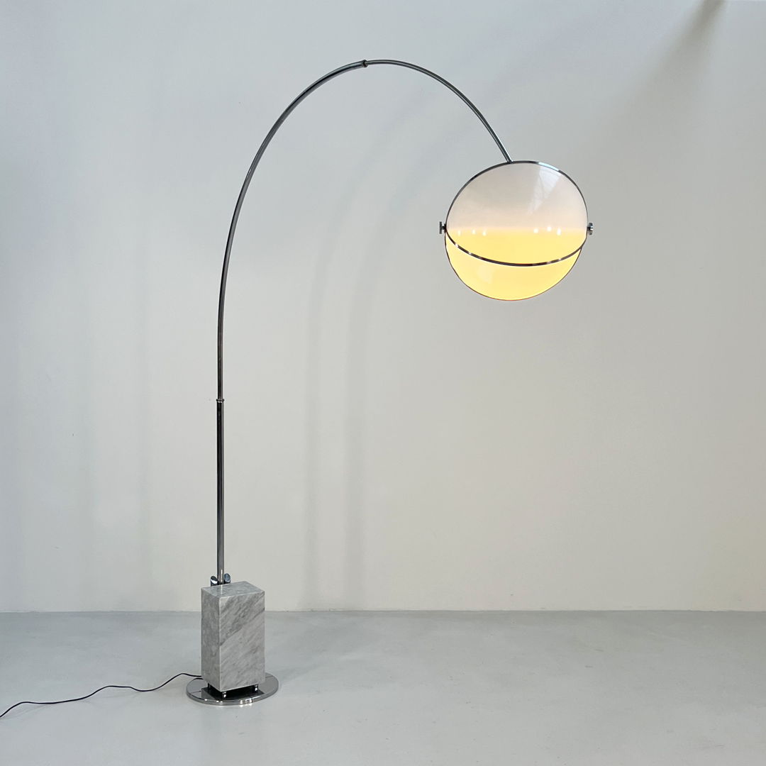 Pac-Man Italian Arco Lamp with Marble Base, 1970s