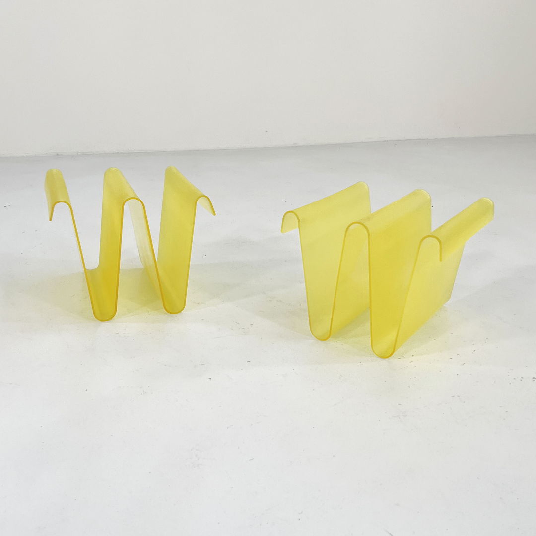 Wavy Lucite Yellow Magazine Rack, 1990s