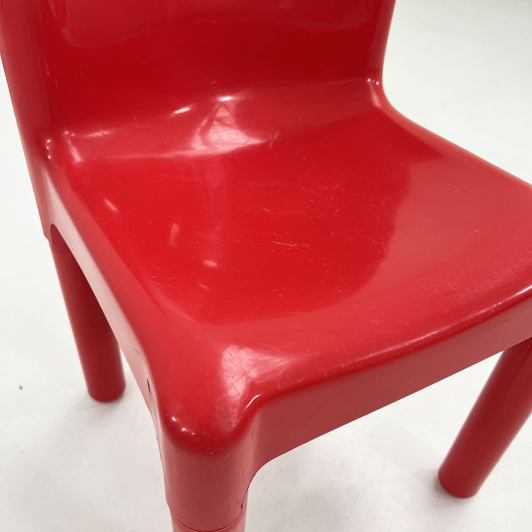 Set of 6 Red Model 4875 Chairs by Carlo Bartoli for Kartell, 1970s