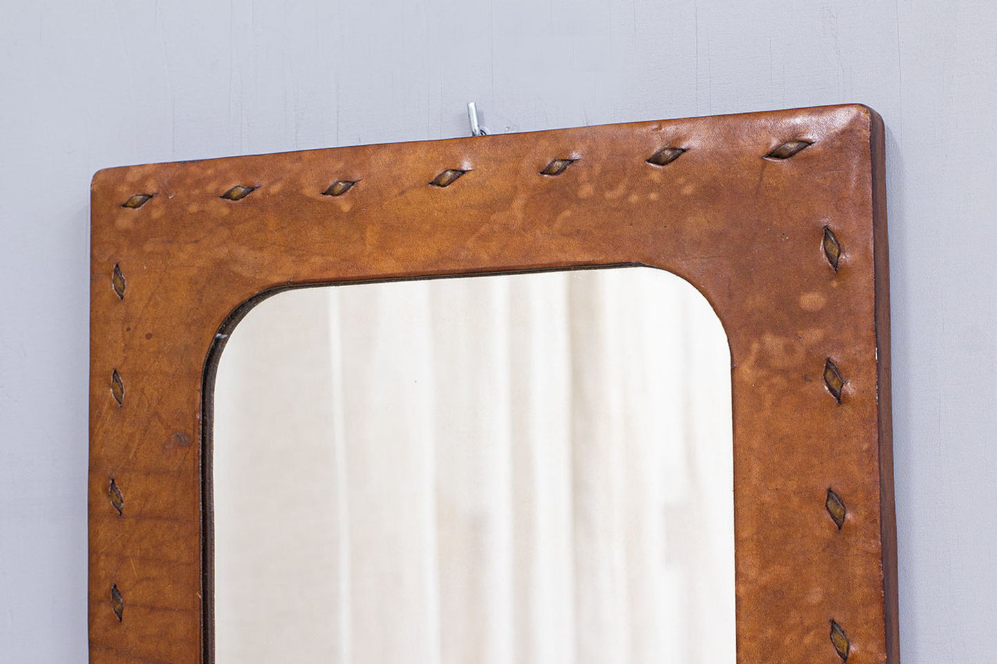 Vintage French Leather-Covered Wall Mirror from the 1950s