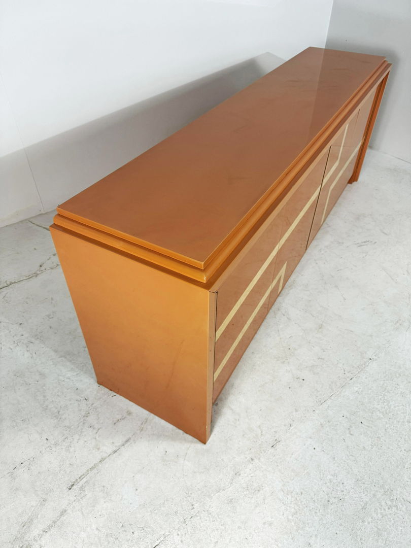 Italian orange lacquered sideboard with inlay, 1970s
