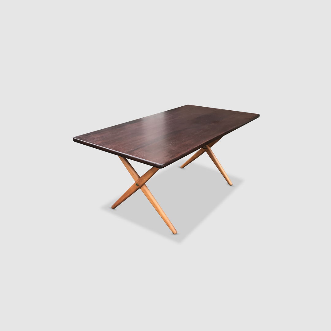 AT-303 Sawbuck oak dining table by Hans Wegner for Andreas Tuck 1950s