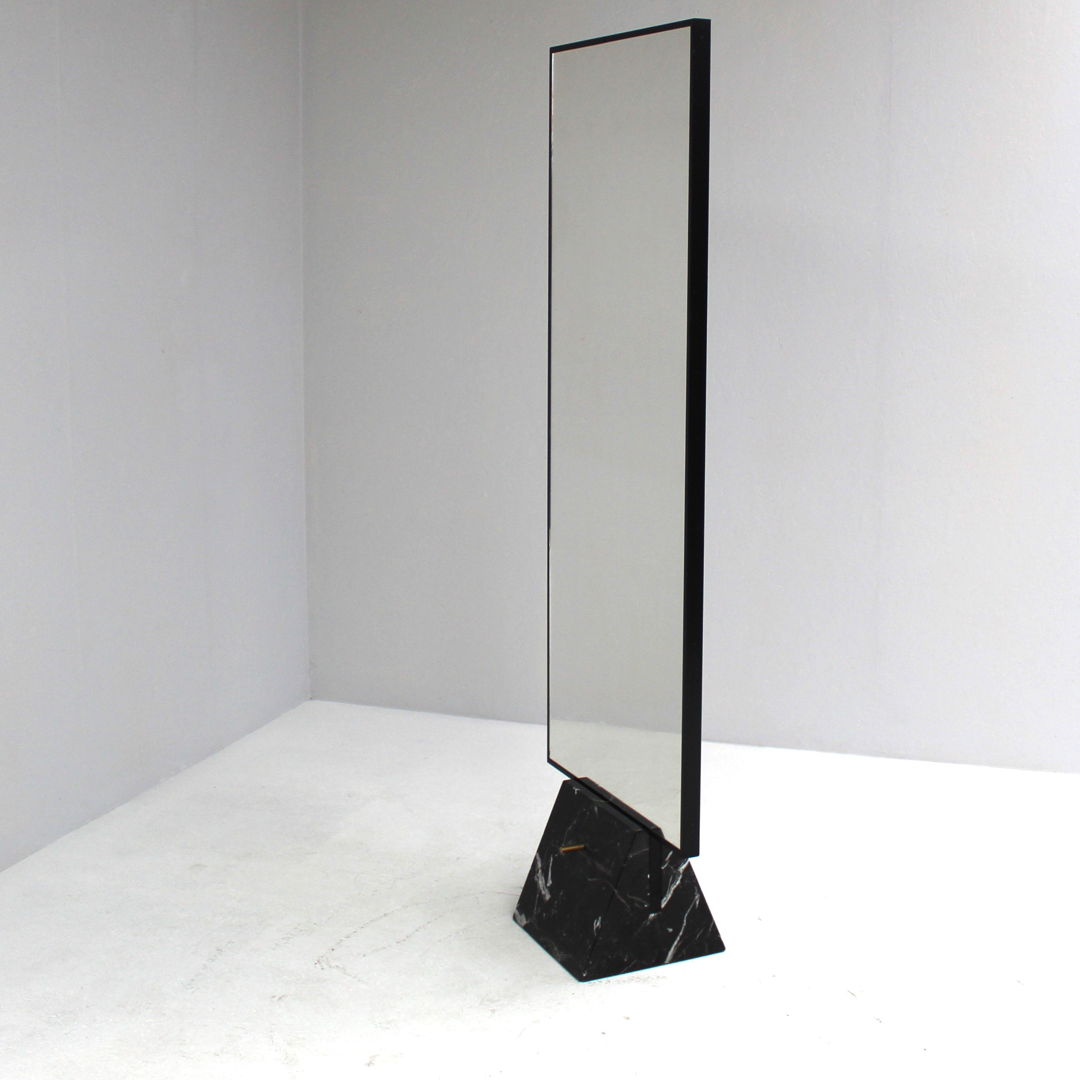 70s Italian standing mirror with black marble base