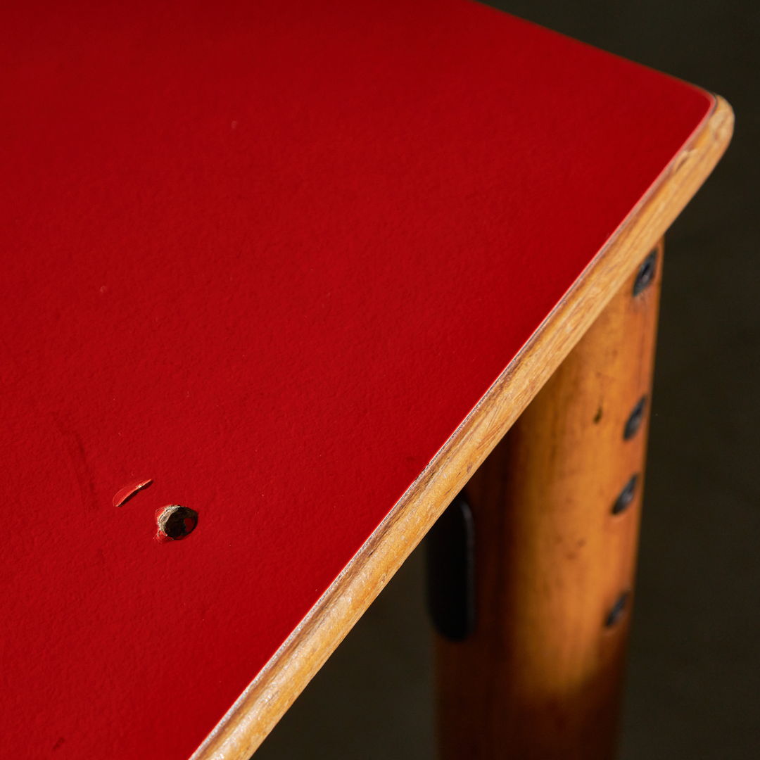 Large Wooden Table with Matte Colour Top and Metal Elements