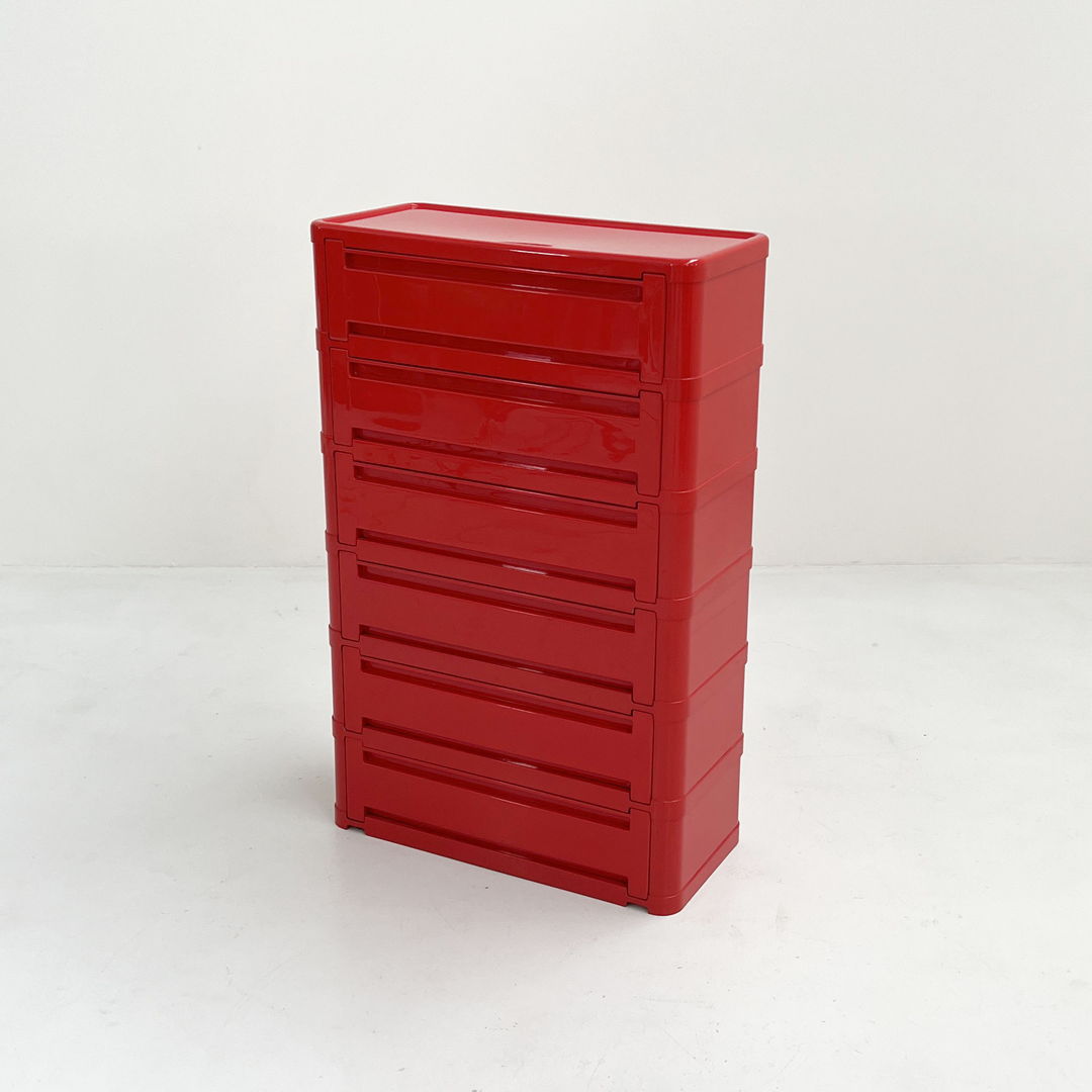 Red Chest of Drawers Model “4964” by Olaf Von Bohr for Kartell, 1970s