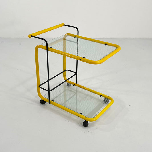 Yellow Postmodern Serving Trolley with Quaderna Pattern, 1980s