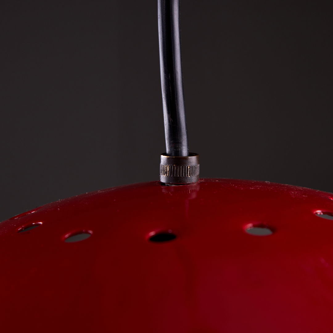 Italian, Hemispherical Red Aluminum Pendant, 1970s