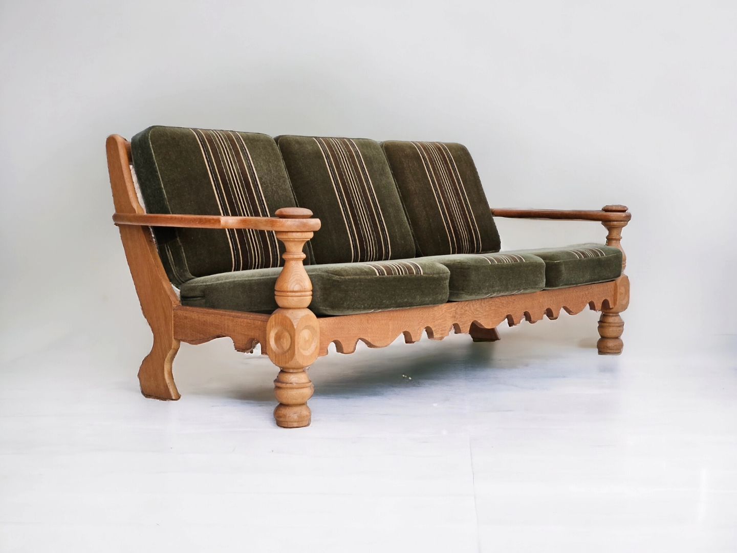 1970s, Danish 3 seater sofa, original very good condition, velour, oak wood.