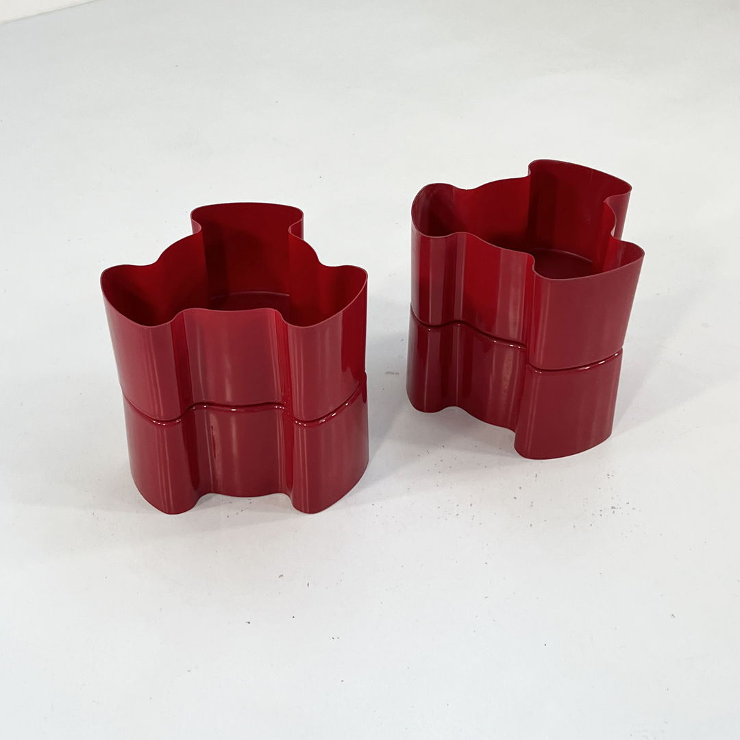 Pair of Burgundy Double Puzzle Planters from Visart, 1970s